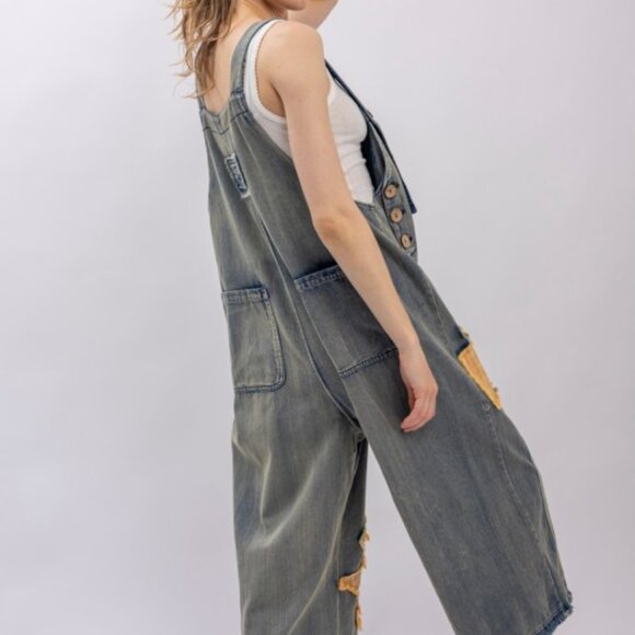 Patchwork Denim Bib Overalls - Picture 12 of 16